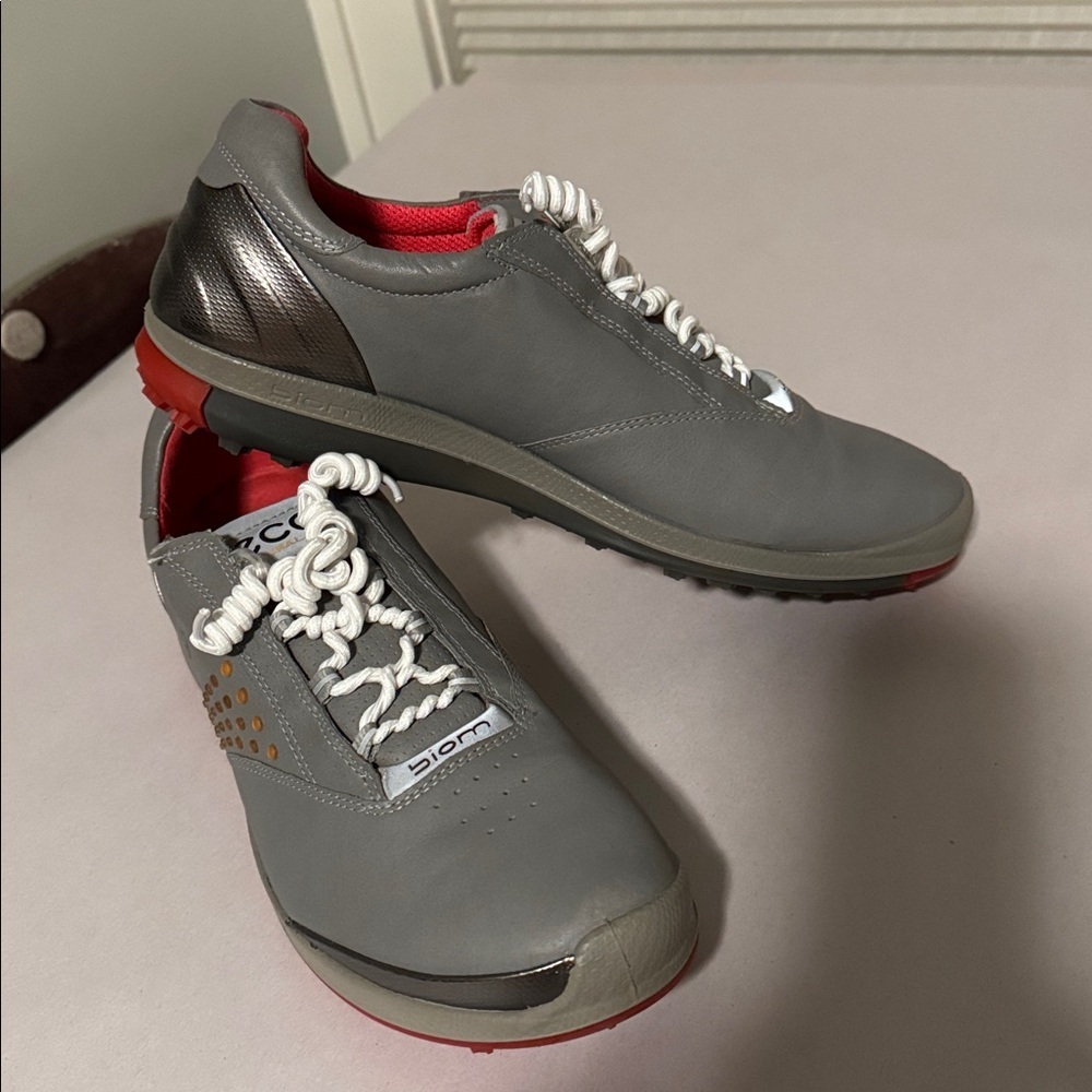 Ecco natural motion hybrid Golf shoes Womens 9 Grey/Orange hydromax Yak leather